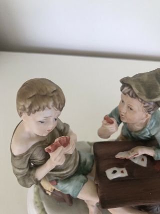 Boys Playing Cards Cheater ' s Poker Figures in the Style of Capodimonte Vintage 2
