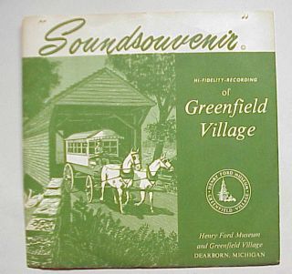 Vintage 1959 Greenfield Village Henry Ford Museum Dearborn Mi 45 Rpm Record