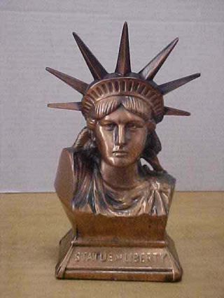 Vintage Statue Of Liberty Coin Bank Bust Figurine Bronze Marked Berry W/ Key