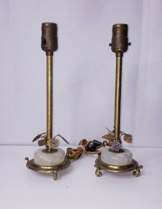 Vintage French Tole Boudoir Table Lamps Etched Brass Marble