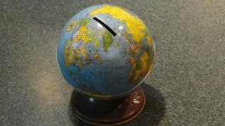 Ohio Art World Globe Coin Bank Metal Vintage Collectible Made In Usa 378d177 5 "