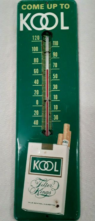 Vintage Kool Cigarette Tobacco Tin Advertising Thermometer 12” X 3.  5”