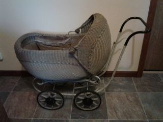Antique F.  A.  Whitney Wicker Doll Or Baby Buggy,  Carriage,  Pram All