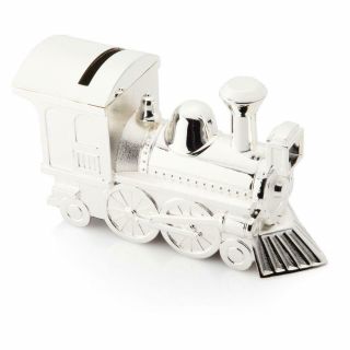 Personalised Silver Steam Engine/train Money Box For Births,  Christening,  Baptism,
