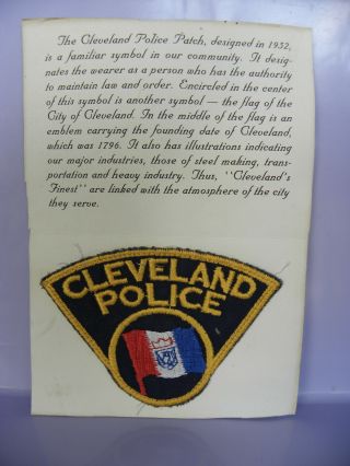 Cleveland Ohio Police Embroidered Shoulder Patch On Card - Euc - Eb107