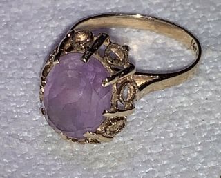 Estate 14k Yellow Gold Vintage Large Solitaire Amethyst Ring Size 6