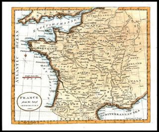 1788 Thomas Kitchen Hand - Colored Engraved Map Of France English Channel