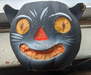 Vintage Halloween Black Cat Head Jack O’ Lantern 1930 