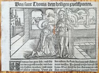 Post Incunable Life Of Saints Heiligenleben Woodcut Leaf Saint Thomas - 1521