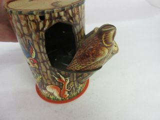 VINTAGE ADVERTISING OWL IN THE STUMP TIN MECHANICAL BANK CUTE M - 955 3