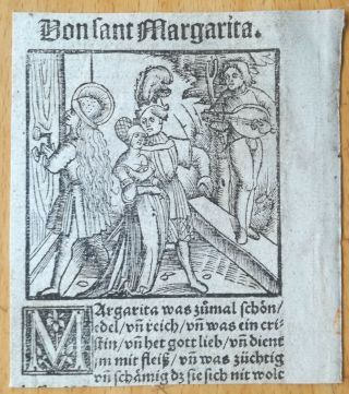 Post Incunable Life Of Saints Heiligenleben Woodcut Leaf Saint Margarita - 1521