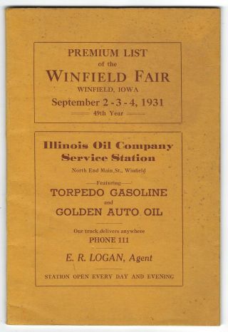 Winfield Henry County Iowa Fair Premium List Book 1931