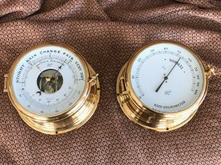 Vintage West German Schatz Ship Brass Maritime Barometer,  Rare Hair Hygrometer