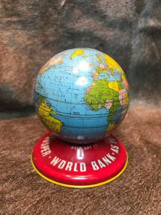 Vintage World Bank Globe Still Bank.  By Ohio Art Co.  “as You Save So You Prosper“