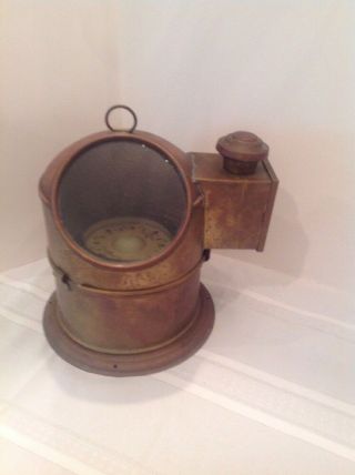 Vintage Ships Compass Binnacle With Oil Lamp,  Nautical