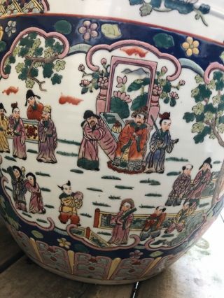 Vintage Chinese Porcelain Famille Rose Fish Bowl Planter Jardiniere Signed 3