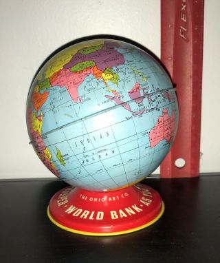 Vintage Ohio Art Co.  World Globe Metal Desk Bank 4 1/2 " Bright Colors