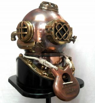 Mark V Diving Divers Helmet Antique Scuba U.  S Navy Solid Brass 18  With Base