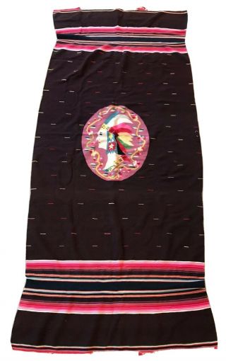 Vintage Native American Indian Saddle Blanket Textile Wool 36” X 81”