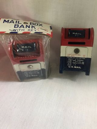 Pair Vintage Japan Tin Metal Litho Us Mail Box Dollhouse Miniature 1 With Key