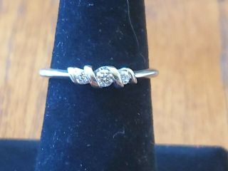 Estate White Gold & 3 Diamond Vintage Engagement Ring Signed Sz 8