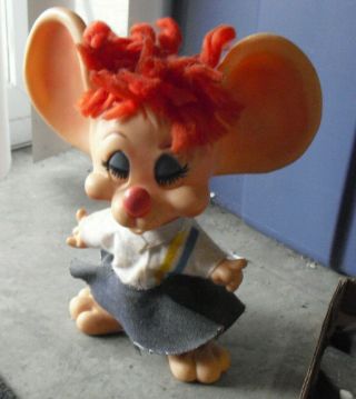 Vintage 1960s Huron Products Hard Plastic Big Ears Mouse Girl In Skirt Bank
