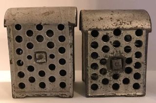 2 Antique Cast Iron US Mail Box Still Banks w/LIFT UP Slots for Coins 2