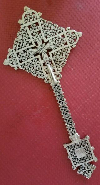 Vintage Ethiopian Processional Cross Orthodox Coptic Hand Crafted Silver