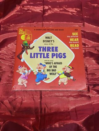 Walt Disney’s Story Of The Three Little Pigs Book And 45 Record Lp 303
