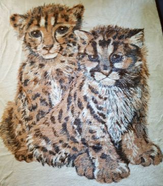 Vtg Chatham Northstar Blanket Throw Leopards Animal Cats Reversible 60 " X80 " Usa