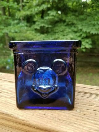 Disney Cobalt Blue Glass Candle Holder 3d Mickey Mouse Face Votive Tealight