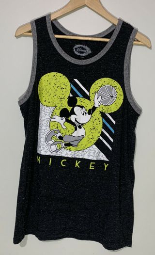 Disney Mickey Mouse Basketball Graphic Tank Top Shirt Size Large Textured Gray