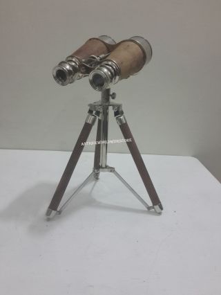 Nautical Table Chrome Binocular With Tripod Stand Home Decor