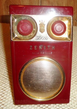 Vintage Zenith Owl Eyes Transistor Radio Burgundy Royal 500 Deluxe,