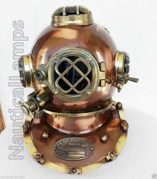 Copper Antique Diving Helmet Us Navy Mark V Brass 18 " Divers Deep Sea Marine
