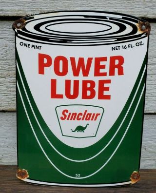 Vintage 1952 Dated Sinclair Power Lube Oil Can Porcelain Gas Pump Sign