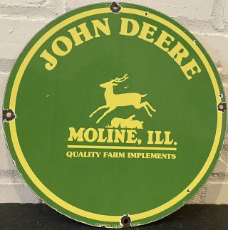 Vintage John Deere Porcelain Sign Oil Gas Dealership Ford Tractor Farm Bar Ih