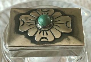 Vintage Damaso Gallegos Taxco Mexico Sterling Silver Pill Box W/turquoise Stone