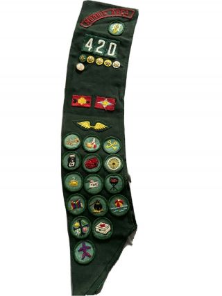 Girl Scout Sash - Badges,  Stars,  Pins And Patches From The 1970 