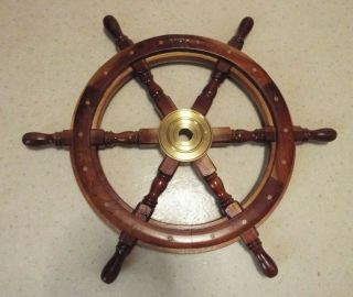 SOLID WOOD BOAT WHEEL WALL DECOR 24 INCHES ROUND WEIGHS 7 LBS.  READ LOOK 2