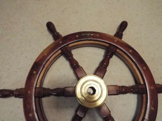 SOLID WOOD BOAT WHEEL WALL DECOR 24 INCHES ROUND WEIGHS 7 LBS.  READ LOOK 3