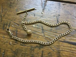 Antique Vtg Early 1900’s Gold Filled Mens Watch Vest Chain Complete W Ball Fob