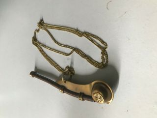 Solid Brass Ship/boat Captain Bosun Whistle With Brass Chain