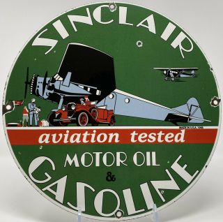 Vintage Sinclair Gasoline Porcelain Sign Gas Station Motor Oil Service Aviation