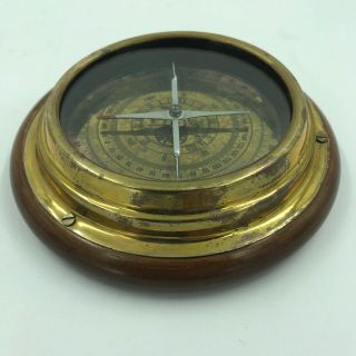 Nautical 6 " Solid Brass Navigational Desktop Compass With Wood Base Captain 