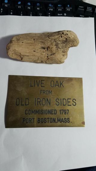 Old Ironsides,  Wood Relic Artifact,  Uss Constitution,  And Brass Plaque