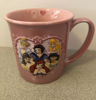 Disneyland Resort Embossed Pink Disney Princesses Coffee Mug / Cup 4”
