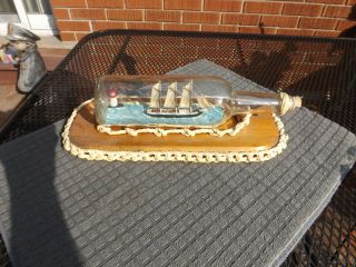 Vintage Folk Art Ship In A Bottle With Lighthouse Maritime Antique And Display