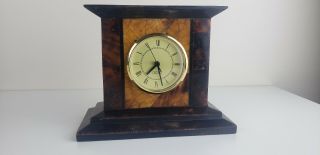 Vintage Oggetti Art Deco Brown Alabaster Faux Marble Desk Mantel Clock Decor