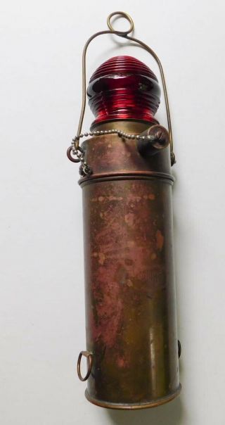 Vintage Perko Brass Marine Light Red Glass Perkins